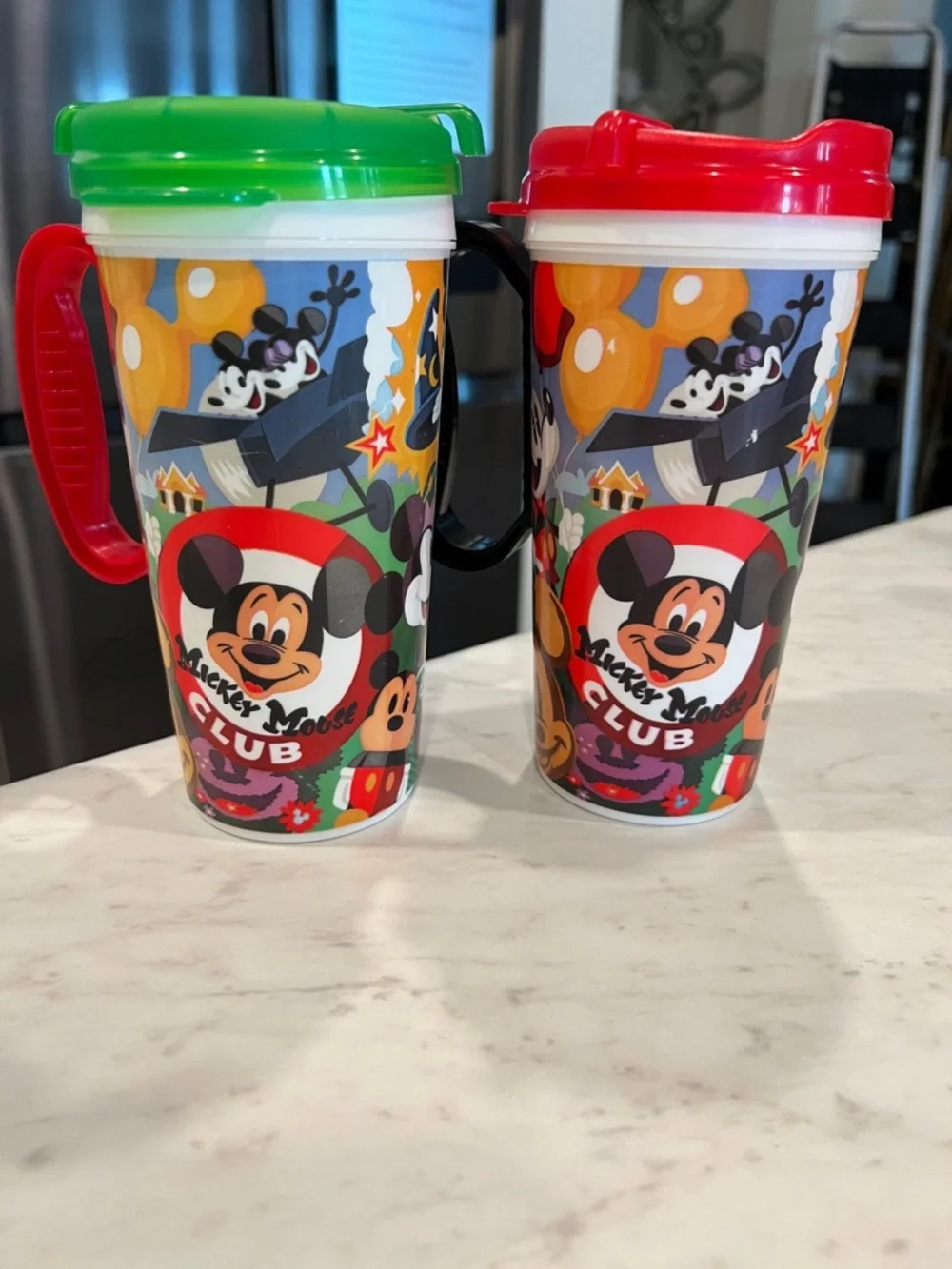 Disney Mickey Mouse Travel Mugs with Red and Green Lids